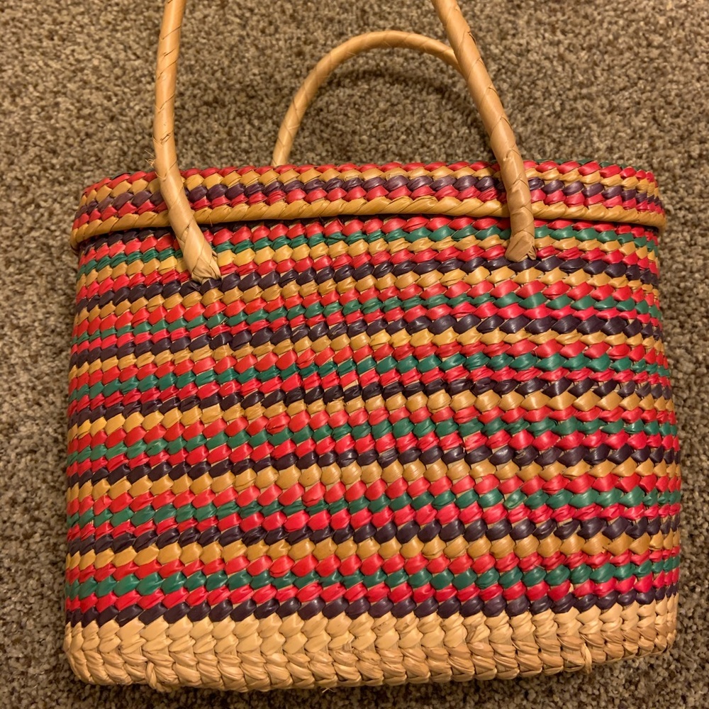 Rattan bucket purse multicolored